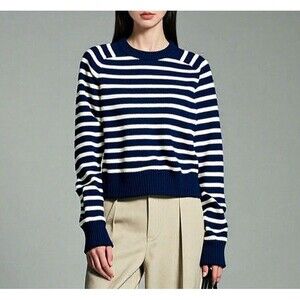 NWT J.Crew Relaxed Stripe Crewneck Sweater Womens Chunky Knit Nautical Fisherman